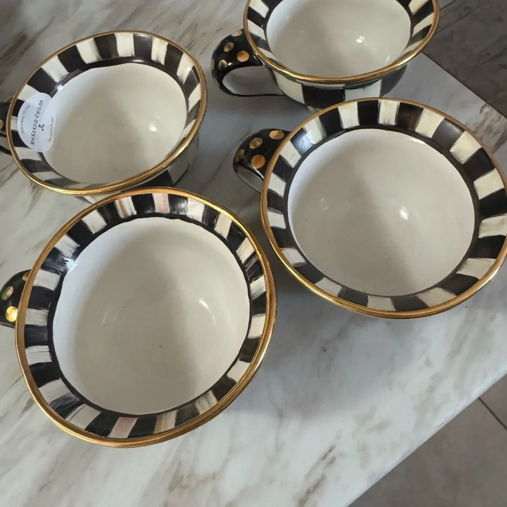 MacKenzie-Childs Courtly Check Tea cups with Gold Accents - Picture 3 of 9